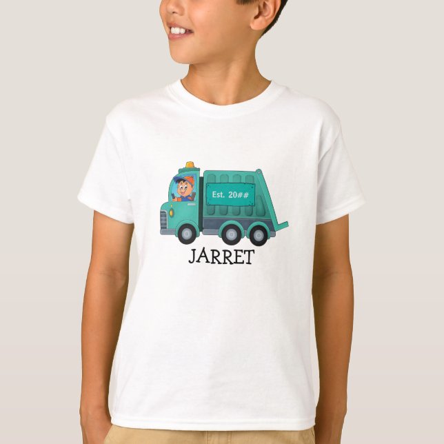 T-shirt Camion à ordures/recyclage avec nom d'enfant (Devant)