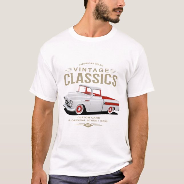 T-shirt Camion blanc vintage classique (Devant)