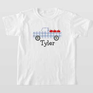 T-shirt Camion bleu Plaid avec Pommes Personnalisé