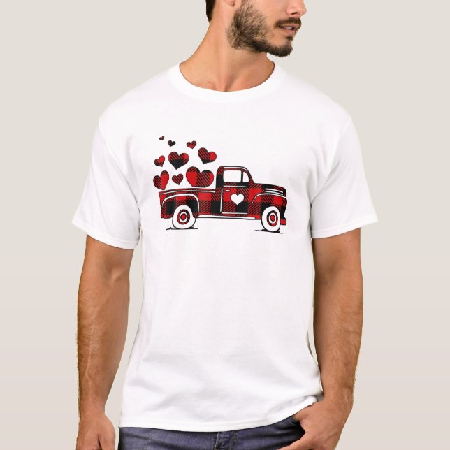 T-shirt Camion Coeur Rouge Plaid Valentine's Day Heart (Devant)