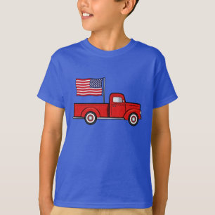 T-shirt Camion de collecte classique avec le drapeau