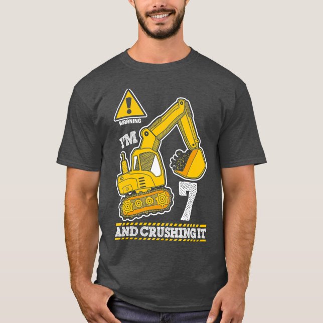 T-shirt Camion de construction 7e anniversaire 7 ans (Devant)