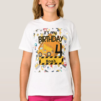 T-shirt camion de construction jaune voiture 4ème annivers