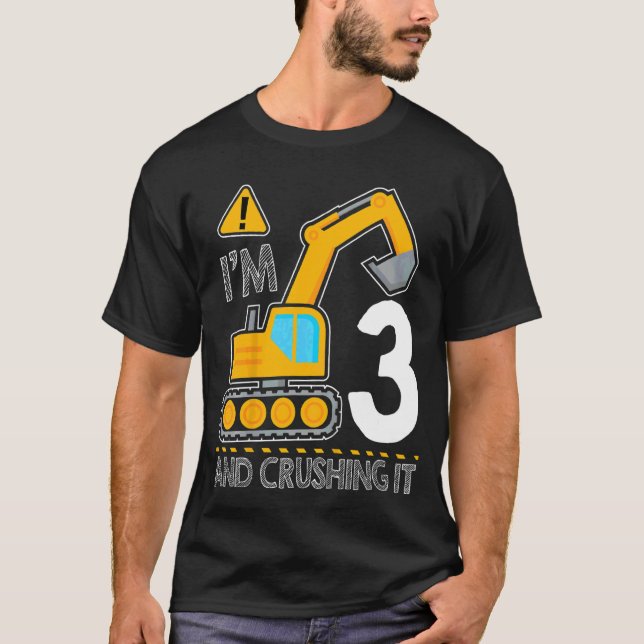T-shirt Camion de construction pour enfants 3e anniversair (Devant)
