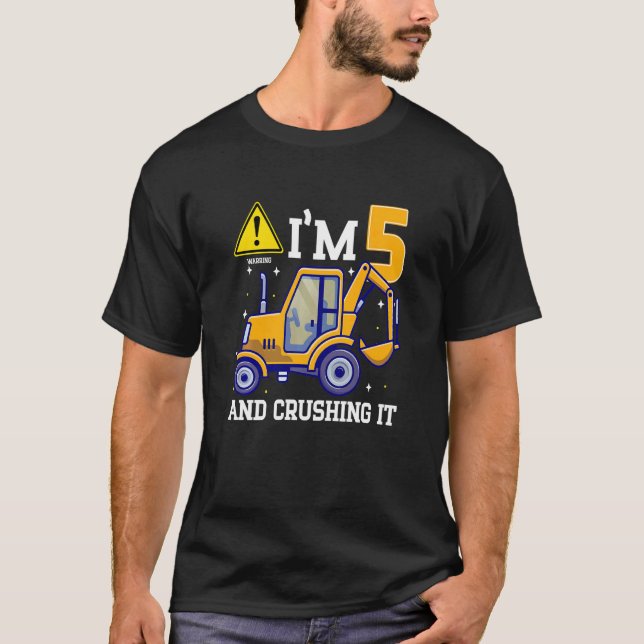 T-shirt Camion de construction pour enfants 5e anniversair (Devant)