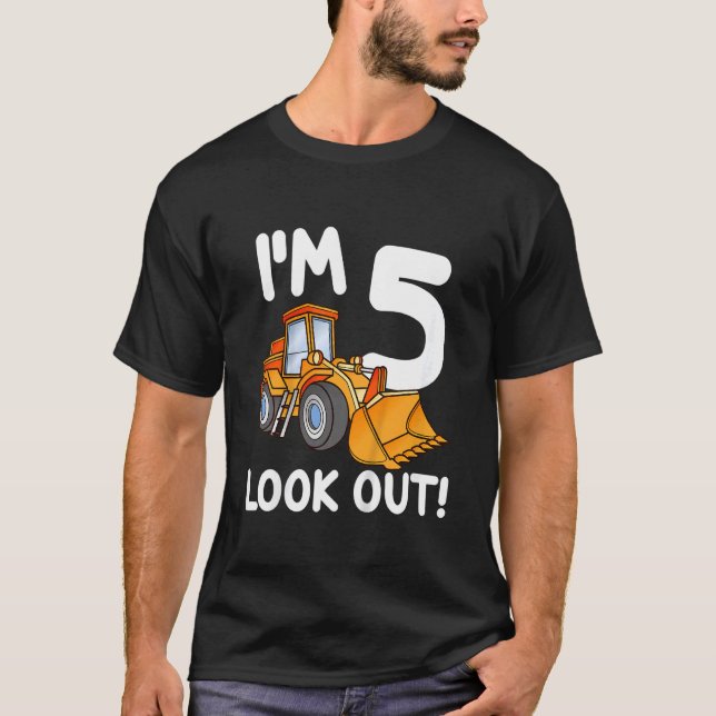 T-shirt Camion de construction pour enfants 5e anniversair (Devant)