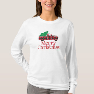 T-shirt Camion de cru de Noël de plaid de Buffalo de