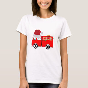 T-shirt Camion de feu rouge de Noël