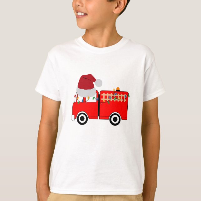 T-shirt Camion de feu rouge de Noël (Devant)
