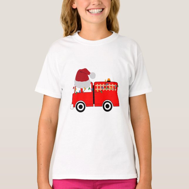 T-shirt Camion de feu rouge de Noël (Devant)
