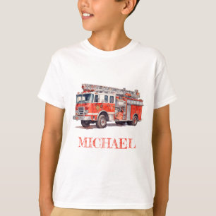 T-shirt Camion de feu rouge moderne Nom personnalisé