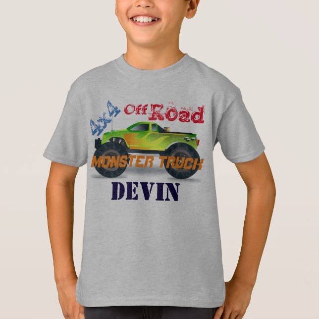T-shirt Camion de monstre 4x4 vert personnalisé (Devant)