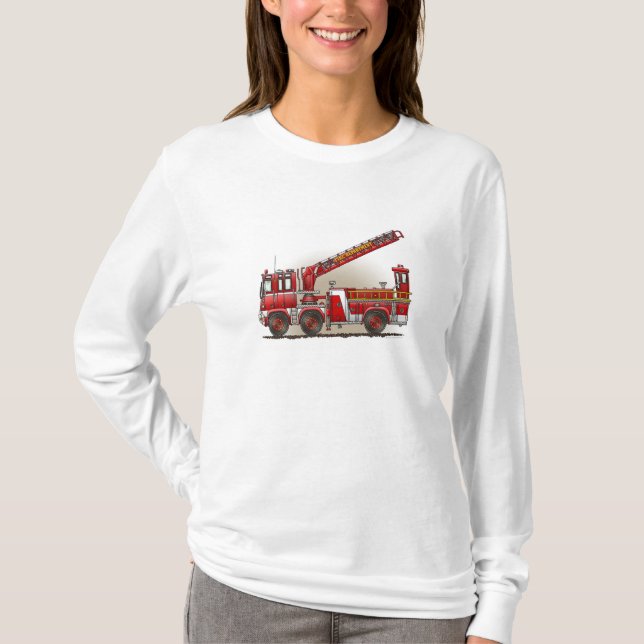 T-shirt Camion de pompiers de crochet et d'échelle (Devant)
