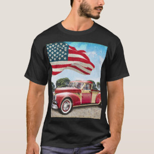 T-shirt Camion de ramassage rouge : Drapeau américain Vint