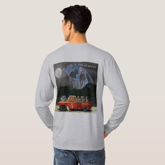 T-shirt Camion de ramassage rouge et équipage de squelette (Dos entier)