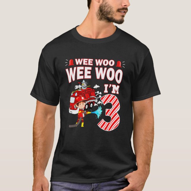 T-shirt Camion d'incendie 3 ans pompier 3e anniversaire ga (Devant)