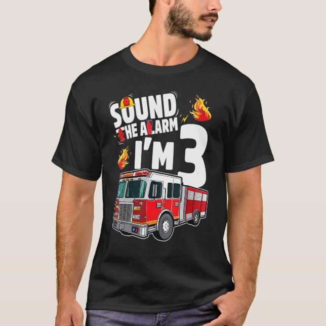 T-shirt Camion d'incendie 3e anniversaire garçon pompier 3 (Devant)