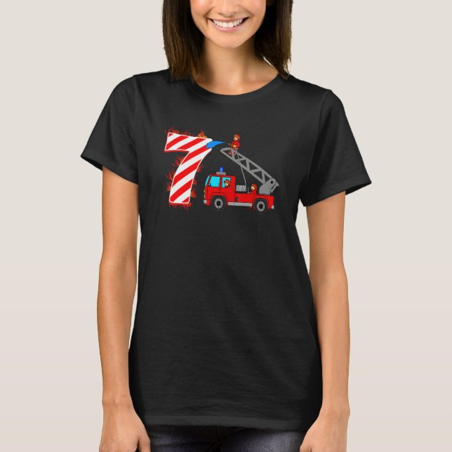 T-shirt Camion d'incendie 7e anniversaire garçon 7 ans pom (Devant)