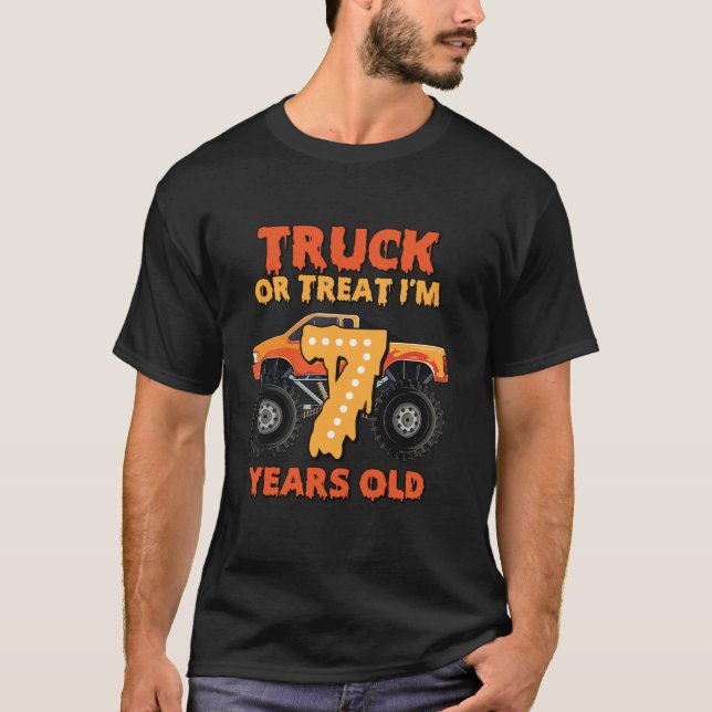 T-shirt Camion ou traitement J'ai 7 ans Garçons Monster Ca (Devant)