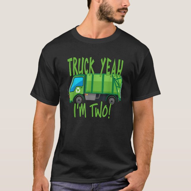 T-shirt Camion Oui Je suis deux Garbage Truck pour 2 ans (Devant)