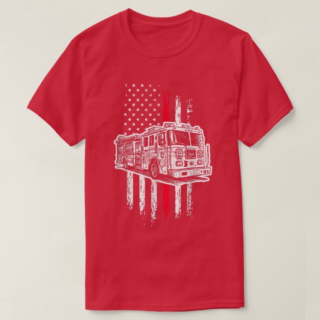 T-shirt Camion pompier du drapeau américain (Design devant)