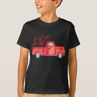 T-shirt Camion rouge avec buffle plaid flèche coeur amour 