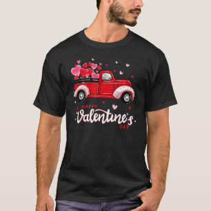 T-shirt Camion Rouge Avec Coeurs Heureuse Sainte-Valentin 