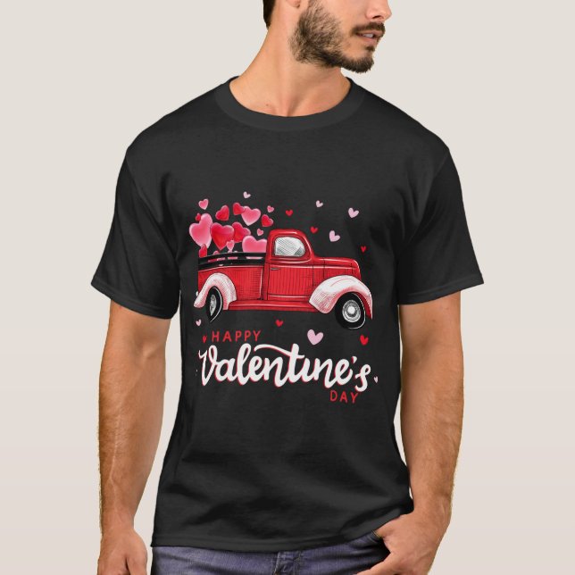 T-shirt Camion rouge avec Heureuse Sainte-Valentin de coeu (Devant)