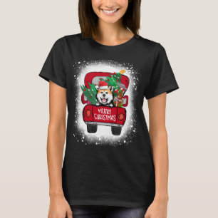 T-shirt Camion Rouge Cute Akita Joyeux Noël Bleached