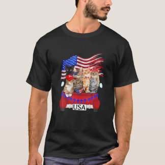 T-shirt Camion Rouge Drôle Avec Chats 4 juillet Balloon Pa
