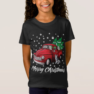 T-Shirt Camion rouge Joyeux sapin de Noël Chien sibérien H