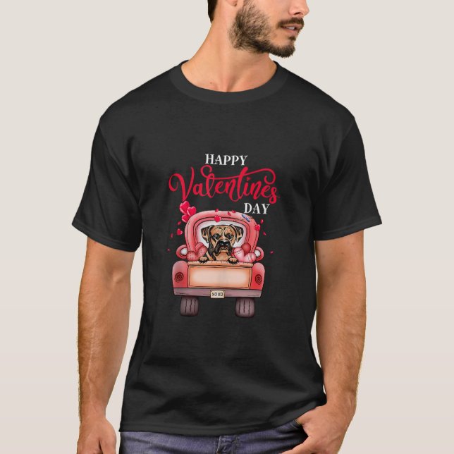 T-shirt Camion Rouge Joyeux Valentines Jour Boxer Chien Co (Devant)