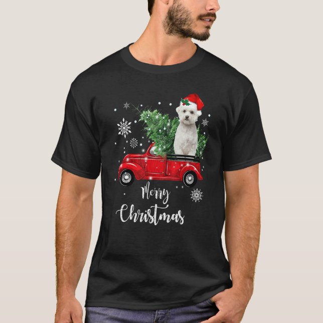 T-shirt Camion Rouge Maltais Roue Pyjama de Noël (Devant)