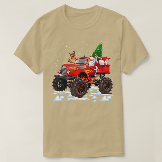 T-shirt Camion Rouge Monster avec Père Noël (Design devant)