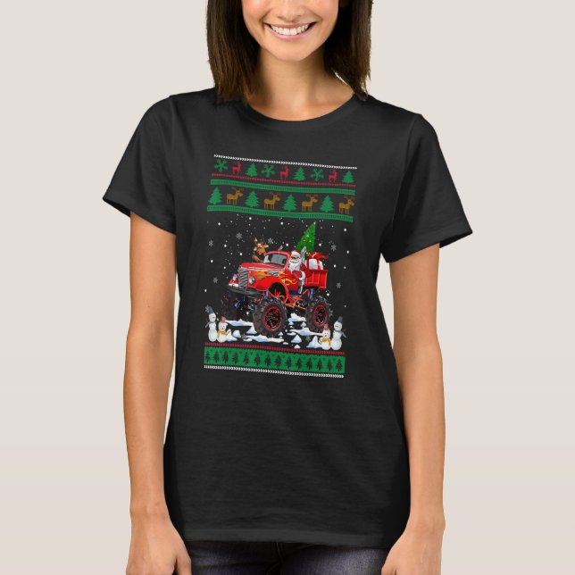 T-shirt Camion Rouge Monster Avec Père Noël Ogly Christmas (Devant)