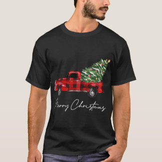 T-shirt Camion Rouge Plaid Noël Joyeux Noël Noël Joyeux No