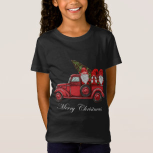 T-Shirt Camion Rouge vintage Avec Trois Gnomes Joyeux Chri