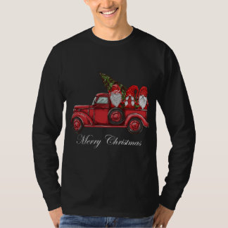 T-shirt Camion Rouge vintage Avec Trois Gnomes Joyeux Chri