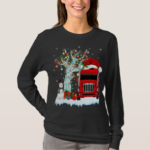 T-shirt Camion Rouge Xmas Arbre Éclairage Santa Hat Camion