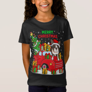 T-Shirt Camion rouge Xmas Tree - Éclairage Boston Terrier 