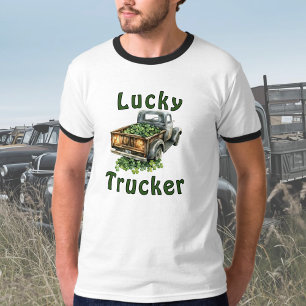 T-shirt Camionneur Chanceux Rétro Camion Noir Transportant
