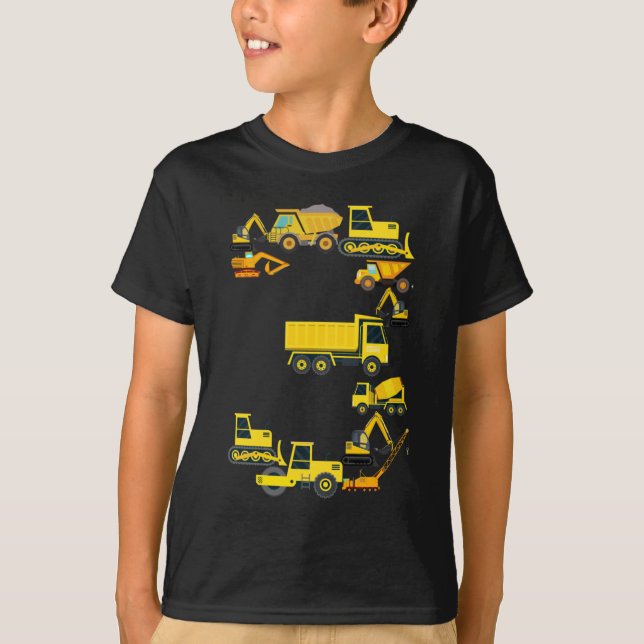 T-shirt Camions de construction 3e anniversaire 3 ans Garç (Devant)