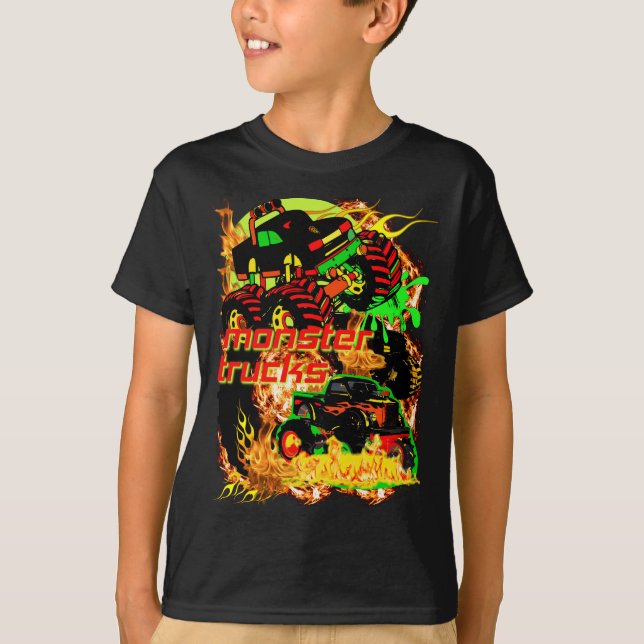 T-SHIRT CAMIONS DE MONSTER SUR LE FEU POUR UN VÉRITABLE T- (Devant)