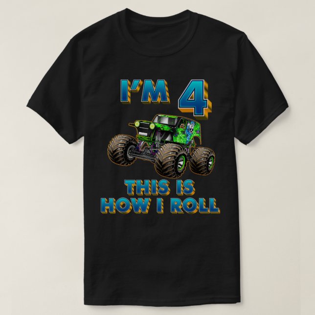 T-shirt Camions Monster 4e anniversaire garçon 4 ans (Design devant)