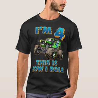 T-shirt Camions Monster 4e anniversaire garçon 4 ans