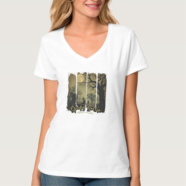 T-shirt Camiseta Cuello en V Gótica de Halloween (Devant)