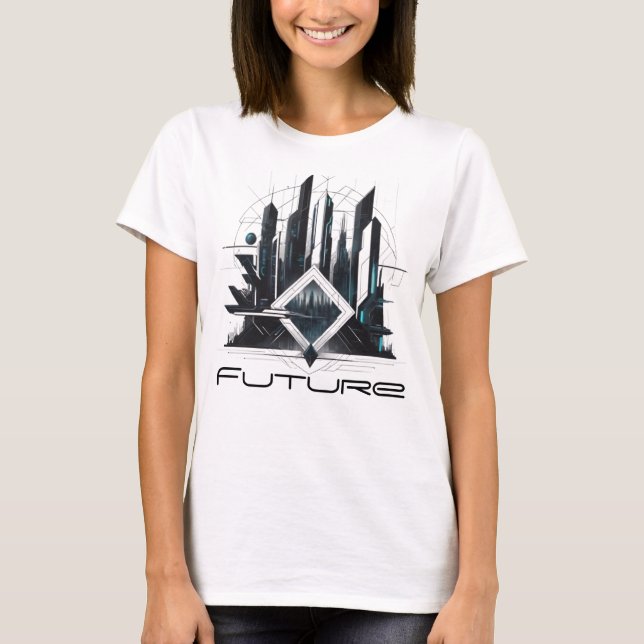 T-shirt Camiseta Feminina Básica Abstrato Futurista-4 (Devant)