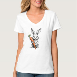 T-shirt Camiseta Feminina Básica Coelho Gola em V 3D