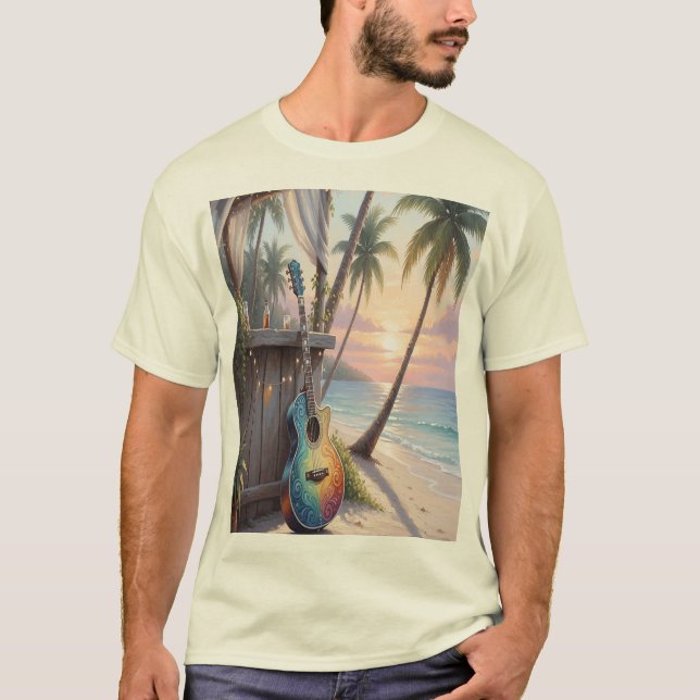T-shirt Camiseta guitarra en la playa  (Devant)