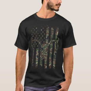 T-shirt Camo American Drapeau Cerf Crâne Elk Chasse Usa